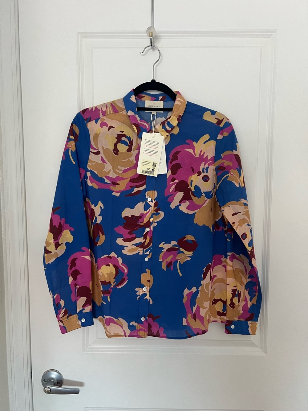 Sézane Pierro Shirt - Gran Fornia Blue Floral - Size 36